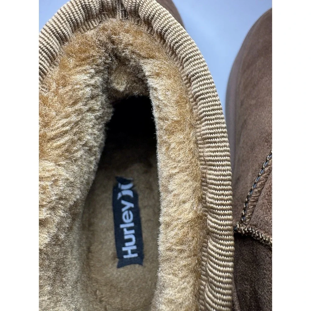 Hurley Mako‎ Mini Boots Youth Size 4 Chestnut Faux Suede Fleece Lining Casual